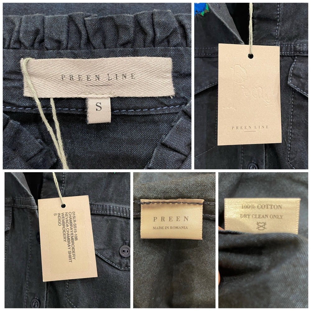 NWT Preen Line Nevada Embroidered Chambray Shirt Indigo Size Small - Picture 12 of 12